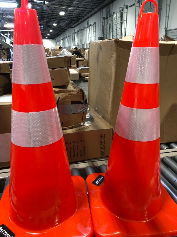 Photo 3 of (6 Pack) BATTIFE Traffic Cones 28 Inch with Black Weighted Base,Durable PVC Orange Cone for Traffic Control,Construction Events, Driveway Road Parking Lot