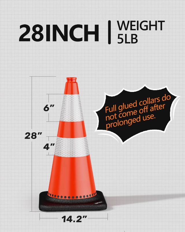 Photo 1 of (6 Pack) BATTIFE Traffic Cones 28 Inch with Black Weighted Base,Durable PVC Orange Cone for Traffic Control,Construction Events, Driveway Road Parking Lot