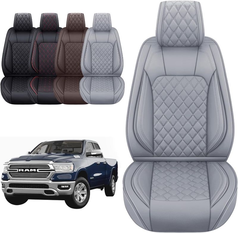 Photo 1 of Aierxuan Dodge Ram Car Seat Covers Front Pair Waterproof Leather Custom Fit 2009-2024 1500/2500/3500 Crew Quad Regular Cab Truck Pickup Compatible with Airbag(2 PCS Front/Grey)
