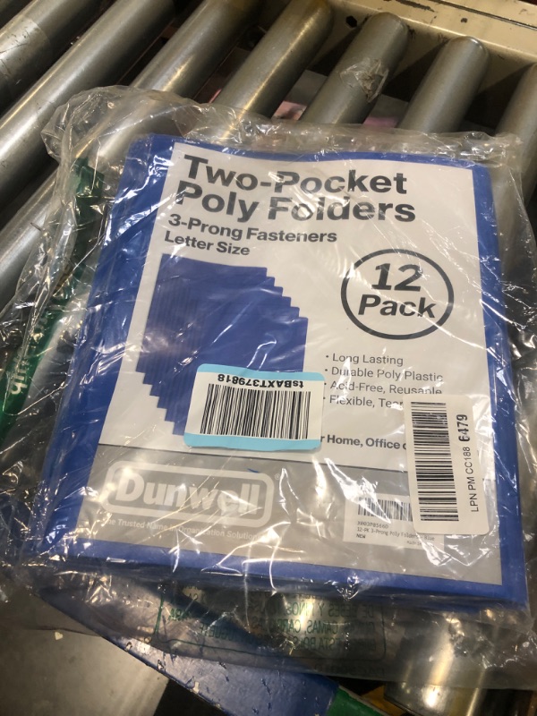 Photo 2 of Dunwell Plastic Pocket Folders with Prongs - (12 Pack, Blue), 2 Pocket 3 Prong Folders, Durable Plastic folders with Pockets and brads, Bulk Poly 2 Pocket Folder with Clasp, Labels Included
