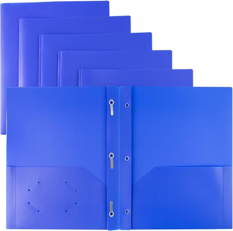 Photo 1 of Dunwell Plastic Pocket Folders with Prongs - (12 Pack, Blue), 2 Pocket 3 Prong Folders, Durable Plastic folders with Pockets and brads, Bulk Poly 2 Pocket Folder with Clasp, Labels Included
