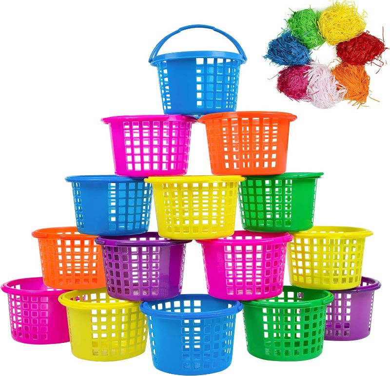 Photo 1 of 18 PCS Easter Baskets Small with Handles for Kids Egg Hunting-70g Easter Grass Stuffers for Spring Party Crafts Supplies Accessories Decorations Party Favors