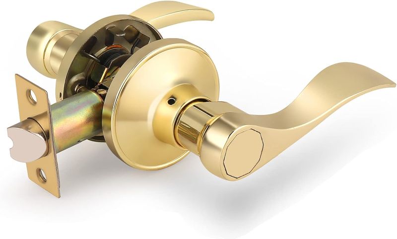 Photo 1 of Gobrico 1 Polished Brass Passage Lever Hallway Closet Door Lock,Interior Door Use,Wave Handles,Universal Use