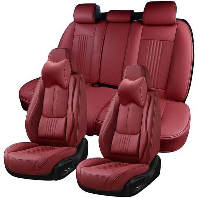 Photo 1 of Car Seat Covers Full Set, Front and Rear Seat Covers for Cars, Waterproof Leather Auto Seat Protectors with Head Pillow, Car Seat Cushions Fit for Most Sedans SUV Pick-up Truck, Wine Red
