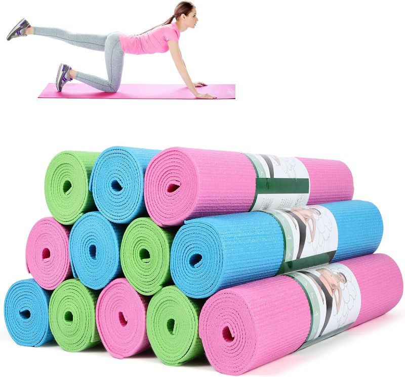 Photo 3 of 12 Pieces Yoga Mats Bulk 68 x 24 x 0.12 Inch Exercise Mats Non Slip Fitness Mats Workout Mats for Women Men Home Workout Gym Yoga