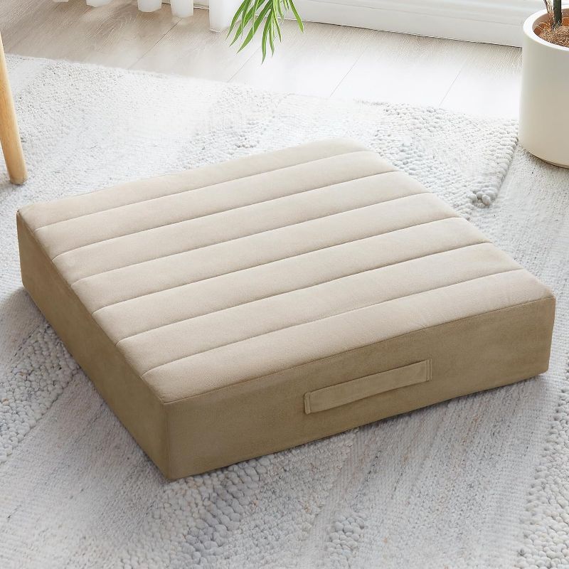 Photo 1 of 22 inches Floor Pillow For Adults - Large Meditation Cushion With Thick Foam & Soft Tufted Cover - Premium Outdoor Square Floor Cushion Seat - Yoga Pillows For Sitting On Floor - Khaki