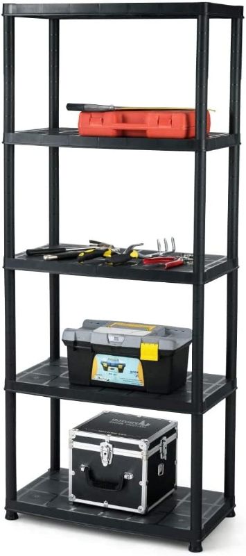 Photo 1 of 5 Tier Plastic Storage Shelves, Multi-Use Free Standing Shelf Unit, Easy to Assemble, Heavy Duty Rack for Home Office Garage, Black