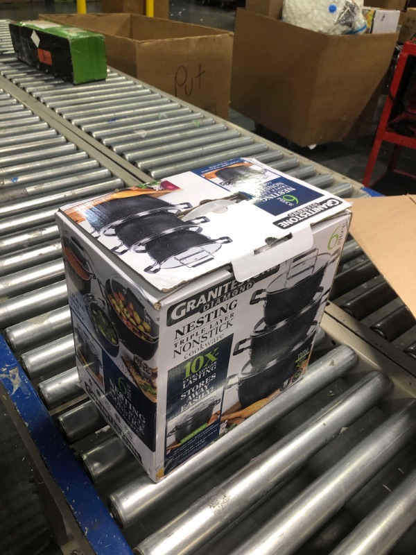 Photo 1 of Granitestone Nesting Stock Pot Set Nonstick 6 Piece Multipurpose Stockpot Set, Ultra Nonstick Coating, 100% PFOA Free, 5qt, 3qt & 1.5qt Pots with Tempered Glass Lids, Dishwasher Safe, Black