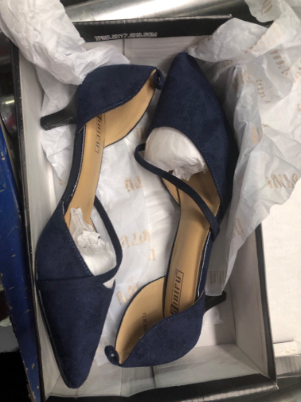 Photo 1 of IDIFU Women IN2 Maxine Low Kitten Heels Dress Pumps Wedding Evening Formal Elegant Closed Toe Shoes for Women Bride 7.5 Navy Blue Suede