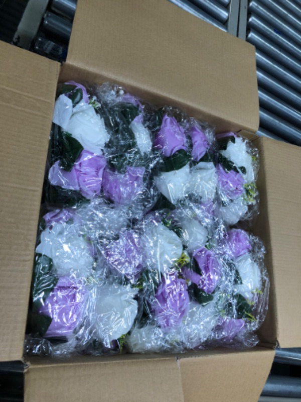 Photo 3 of 15 Heads Artificial Flower Wall Panels, Flower Balls for Centerpieces, Handcrafted from Silk Cloth, for Wedding Party Valentine's Day Home Décor,White + Light Purple,10 Pcs 10 Pcs White + Light Purple