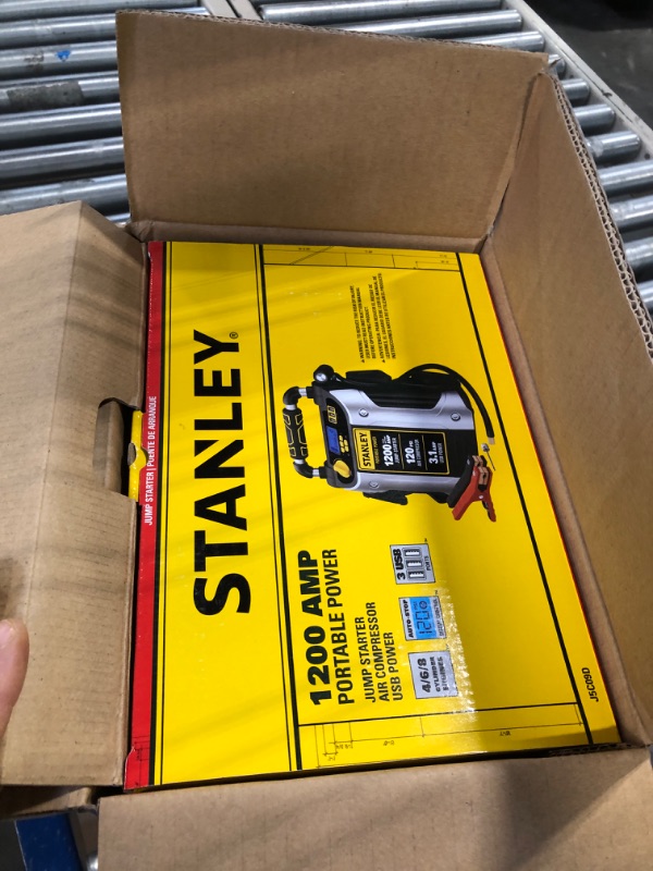 Photo 3 of STANLEY J5C09D Digital Portable Power Station Jump Starter: 1200 Peak/600 Instant Amps, 120 PSI Air Compressor, 3.1A USB Ports, Battery Clamps 1,200 Peak Amps