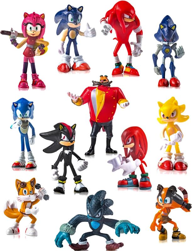 Photo 2 of 12 pcs Sonic The Hedgehog Toys Action Figures 2.5-inch-tall, Party Supplies Cake Toppers, Carry Bag