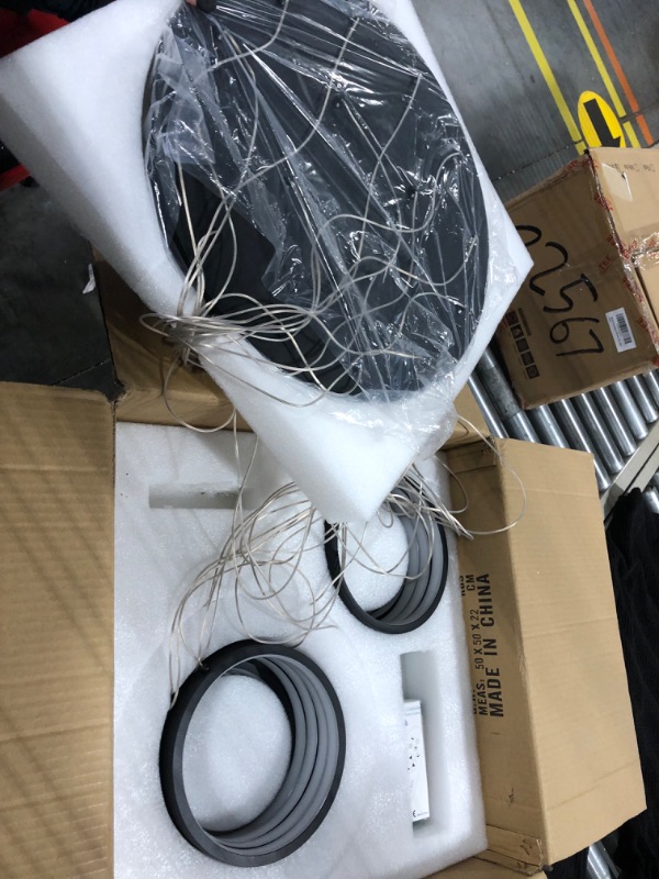 Photo 3 of **USED** ** NEEDS CLEANED ** Modern Chandelier,Dimmable Black Chandelier with Remote Control 16 Rings Pendant Light Adjustable Height Hanging High Ceiling Light Fixture,for Staircase Foyer High Ceiling Living Room(3000K-6500K)… 16-Ring Frosted Chandelier