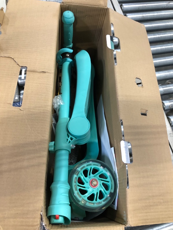 Photo 3 of **USED** 3 Wheeled Scooter for Kids - Stand & Cruise Child/Toddlers Toy Folding Kick Scooters w/Adjustable Height, Anti-Slip Deck, Flashing Wheel Lights, for Boys/Girls 2-12 Year Old - Hurtle HURFS56 Teal