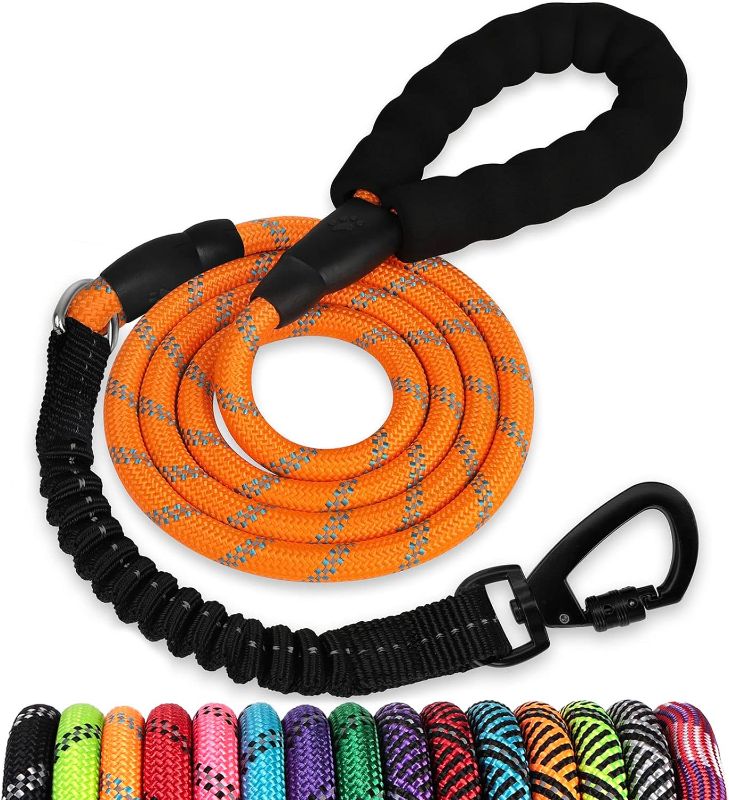 Photo 3 of **USED** Rope Dog Leash 6 FT: Heavy Duty Leashes with Swivel Lockable Hook Reflective Threads Bungee and Padded Handle - Dog Lead for Large Small Medium Dogs Outside Walking Hiking Orange