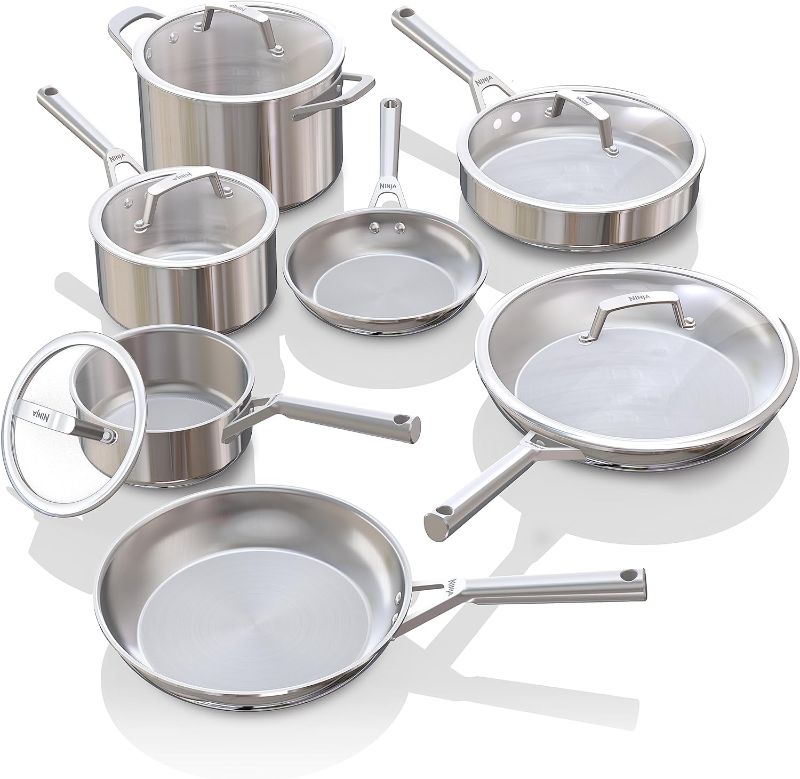 Photo 1 of 4.4 4.4 out of 5 stars 175
Ninja EverClad Stainless Steel Cookware 12 Piece Pots & Pans Set, All Stovetops & Induction, Oven Safe to 600°F, PFAS Free, Tri-Ply Commercial-Grade, C99012