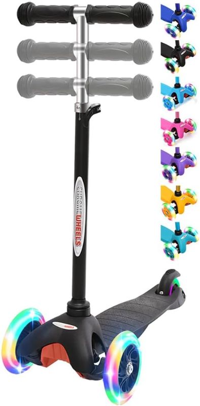 Photo 1 of ChromeWheels Scooters for Kids, Deluxe Kick Scooter Foldable 4 Adjustable Height 132lbs Weight Limit 3 Wheel, Lean to Steer LED Light Up Wheels, Best Gifts for Girls Boys Age 3-12 Year Old