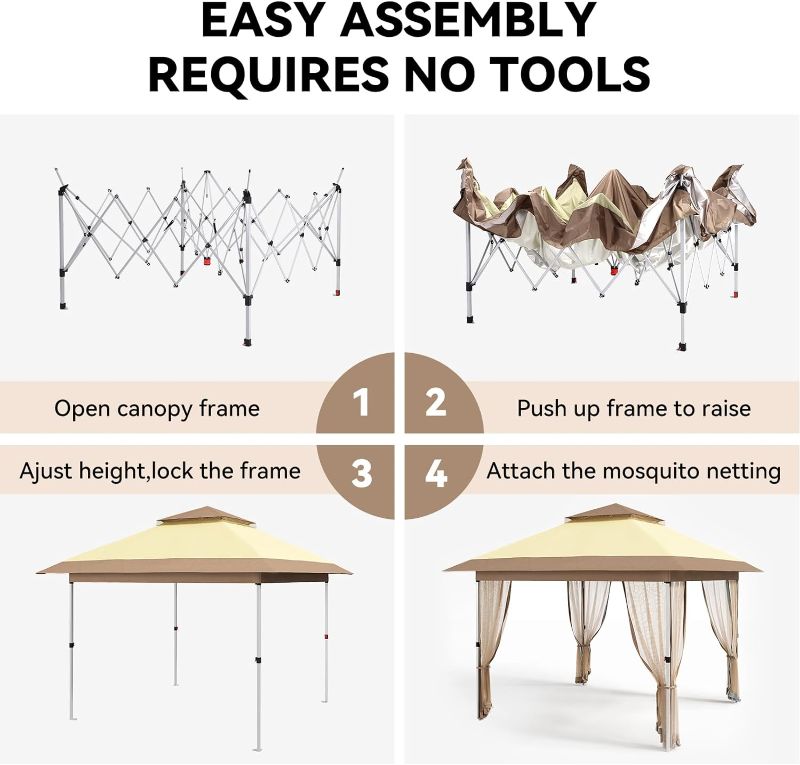 Photo 1 of 11'x11' Gazebo Outdoor Pop up Canopy Tent with Curtains and 121 Square Shelter for Patio,Backyard Party, with Mosquito Netting, 2-Tiered Vented Top (Beige)