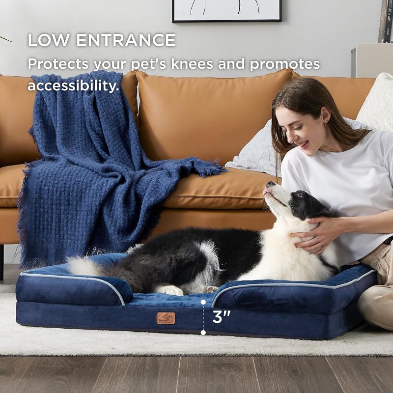 Photo 1 of Bedsure Orthopedic Dog Bed for Large Dogs - Big Washable Dog Sofa Bed Large, Supportive Foam Pet Couch Bed with Removable Washable Cover, Waterproof Lining and Nonskid Bottom, Navy Blue