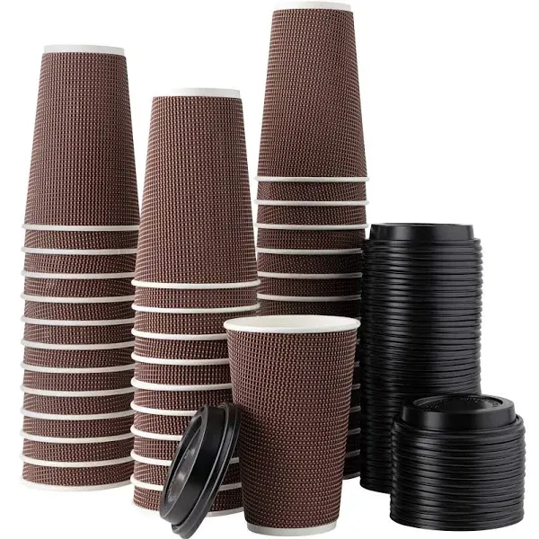 Photo 3 of 
PLASTICPRO 40 Sets - 16 oz. Insulated Rippled Double Wall Paper Hot Coffee Cups with Lids, Brown
Brown Ripple Paper Hot Cups For Serving Hot Coffee, Tea, Hot Chocolate, And Other Hot Beverages. Leak Proof And Durable Double Wall Paper Cups The Rolled Rim