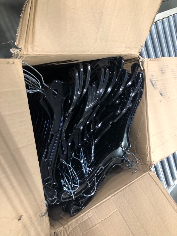 Photo 2 of 17 inch Break-Resistant Black Plastic Dress Hangers - Case of 100