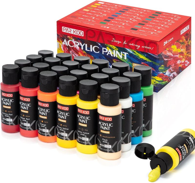 Photo 3 of ParKoo Acrylic Paint Set, 24 Vibrant Colors in 2 oz/59ml Bottles, Adult Kids Artists Craft Painting Kit, for Canvas, Wood, Ceramic, Fabric, Non Toxic Fading