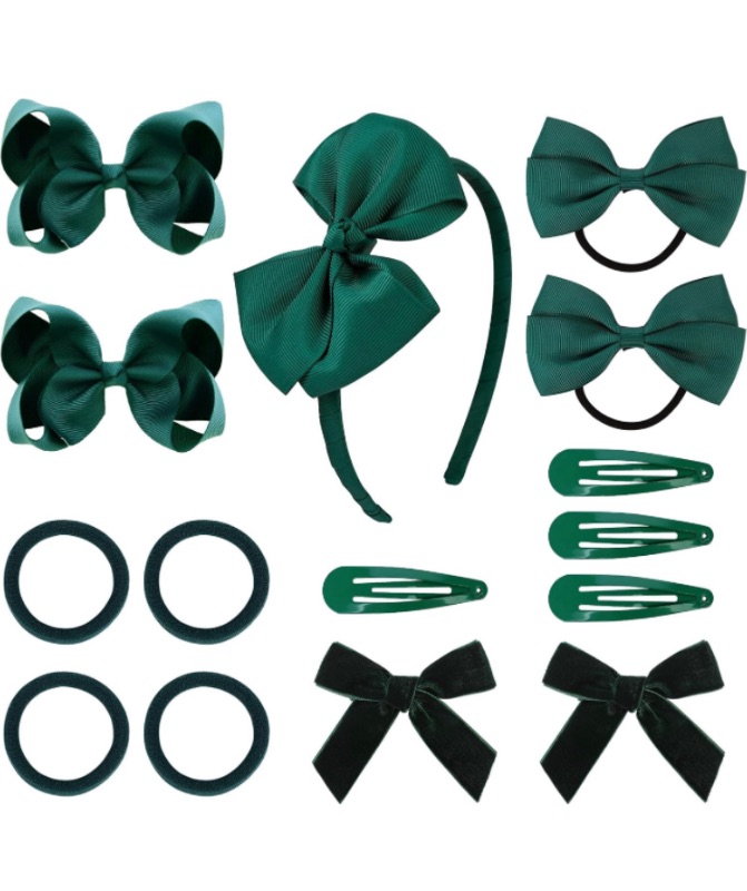 Photo 1 of 6 4.6 out of 5 stars 64 Reviews
DEEKA Dark Green School Hair Accessories 15 Pieces Uniform Hair Bows Hair Clips Headband Hair Ties Set Hair Accessories for Little Toddler School Girls -Dark Green