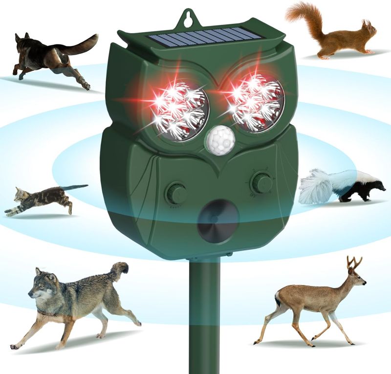 Photo 1 of Bocianelli Animal Repeller, Raccoon Repellent Ultrasonic, Waterproof Motion Detection LED Flash Light, Solar Animal Repellent Ultrasonic Outdoor for Dogs Fox Rabbit Squirrels Coyote Cat Deterrent