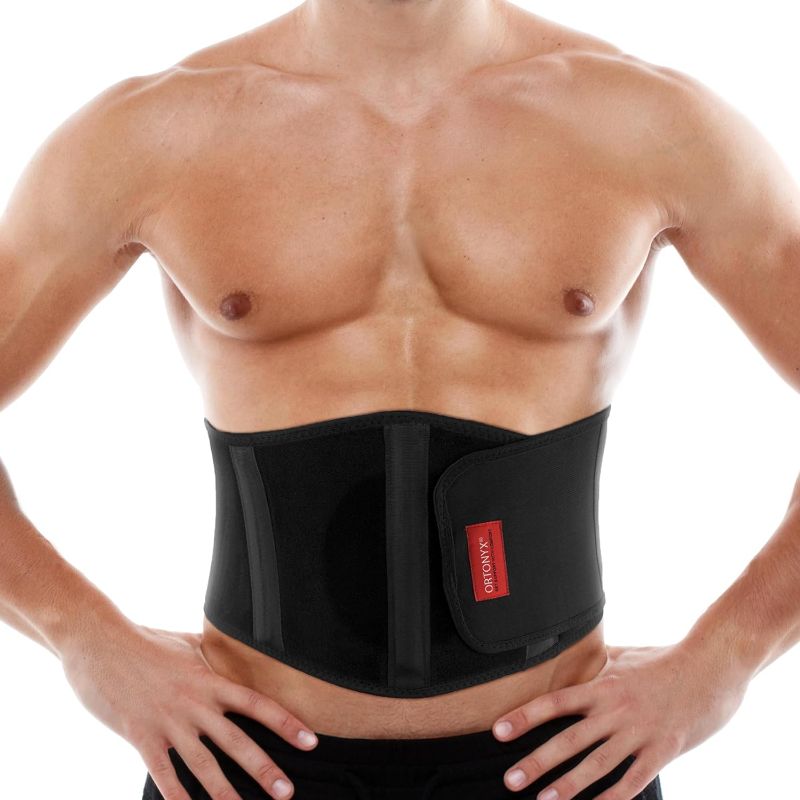 Photo 1 of **USED** ORTONYX Ergonomic Umbilical Hernia Belt for Men and Women - Abdominal Support Binder with Compression Pad - Navel Ventral Epigastric Incisional and Belly Button Hernias Surgery Brace - OX353-L/XXL L/XXL (42"-57") Black
