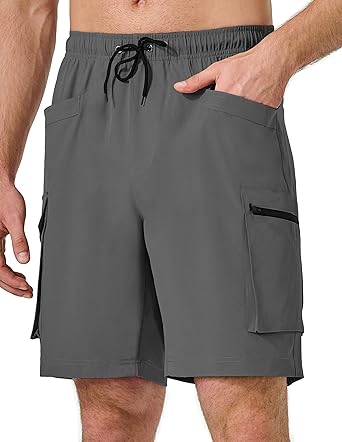 Photo 1 of Pausel Men's Hiking Cargo Shorts Quick Dry Lightweight Athletic Golf Shorts with Pockets for Summer Travel Camping Fishing 4XL size
