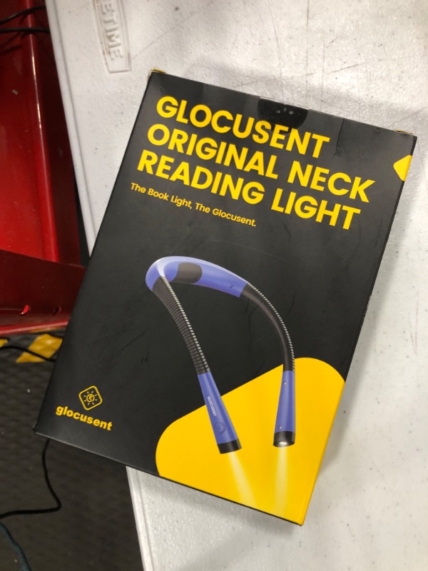 Photo 2 of Glocusent LED Neck Reading Light, Book Light for Reading in Bed, 3 Colors, 6 Brightness Levels, Bendable Arms, Rechargeable, Long Lasting, Perfect for Reading, Knitting, Camping, Repairing Lake Blue