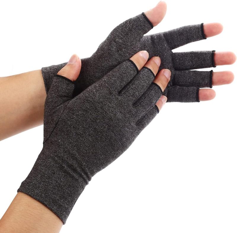 Photo 1 of Duerer Arthritis Gloves Women Men, Carpal Tunnel, Rheumatiod, Tendonitis, Fingerless Hand Thumb Compression Gloves Large Size Black color