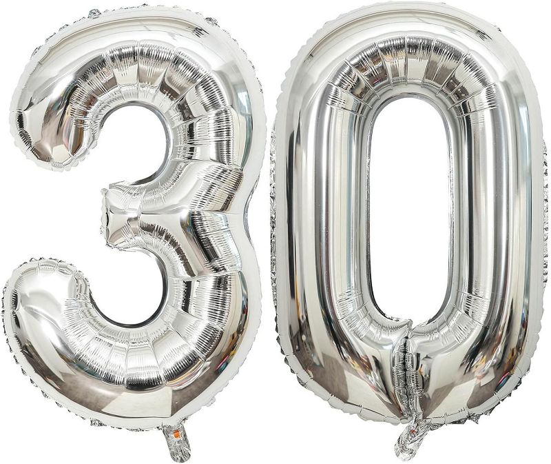 Photo 1 of 40 Inch Silver 30 Number Balloons Giant Jumbo Huge 30 Foil Mylar Helium Number Digital Balloons Silver Birthday Mylar Digital Balloons Dirty 30th Birthday Party 30th Anniversary Events Party