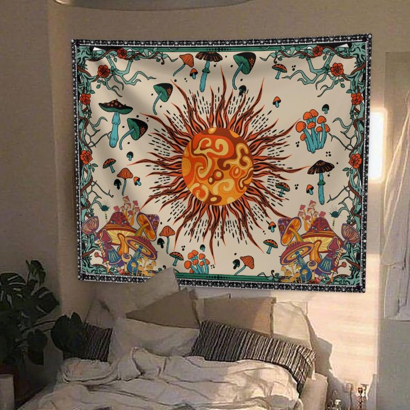 Photo 1 of *****from tag description, item might different******Burning Sun Tapestry Mushroom Tapestry Flower Vines Tapestries Mystic Tapestry Hippie Tapestry for Home Decor Bedroom Living Room Dorm Decor
