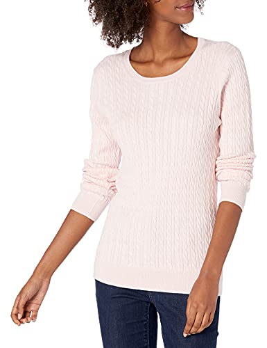 Photo 1 of Amazon Essentials Women's Lightweight Long-Sleeve Cable Crewneck Sweater (Available in Plus Size), Light Pink, Small