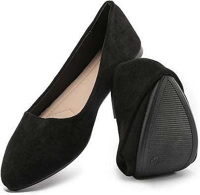 Photo 1 of HEAWISH Women’s Black Flats Shoes Comfortable Suede Pointed Toe Slip On Casual Ballet Flats Dress Shoes Nude Flats 11 Black