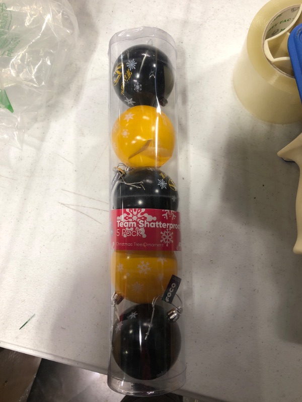 Photo 2 of **one ball is squished, see in last photo***
FOCO NCAA Team Logo 5-Pack Shatterproof Holiday Tree Ball Ornament Set Missouri Tigers One Size Team Color