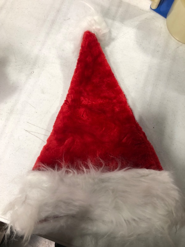 Photo 2 of **new open package**
Christmas Hat, Santa Hat for Kids Xmas Holiday Hat Unisex Velvet Comfort Christmas New Year Festive Holiday Party Supplies Red and White