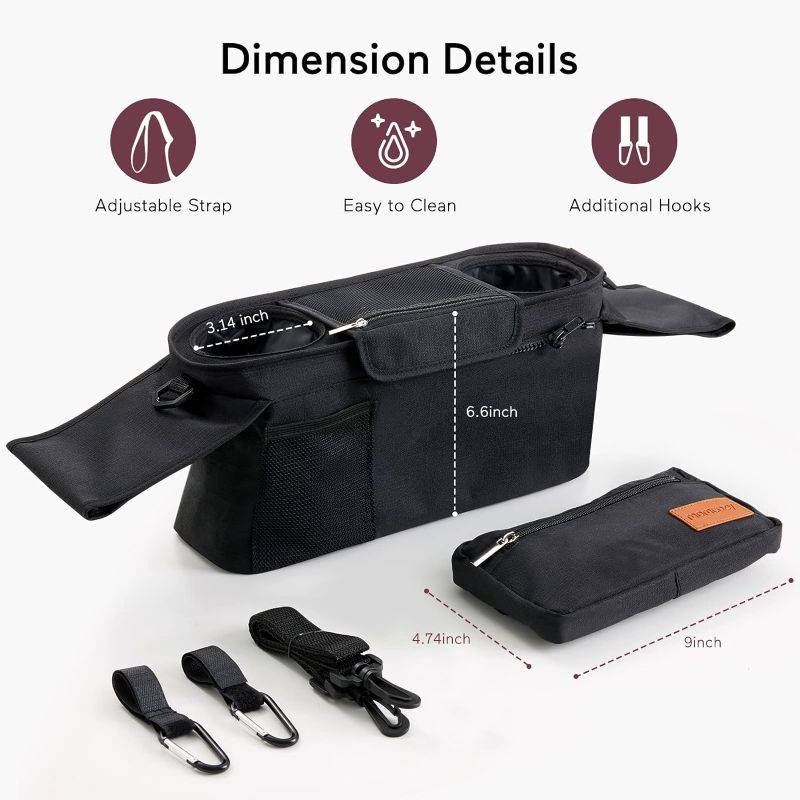 Photo 1 of Momcozy Universal Stroller Organizer with Insulated Cup Holder Detachable Phone Bag & Shoulder Strap, Fits for Stroller like Uppababy, Baby Jogger, Britax, BOB, Umbrella and Pet Stroller