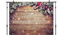 Photo 1 of Allenjoy 5X7FT Snowflake Gold Glitter Christmas Wood Wall Holiday Photography Backdrop Xmas Rustic Barn Vintage Wooden Background for Kids Portrait Photo Studio Booth Photoshoot Photographer Props 5‘x7' Brown