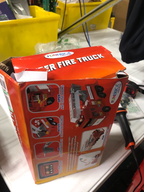 Photo 2 of FUNERICA Big Fire Truck Toy with Lights and Sounds, Large Folding Ladder, Doors That Open, Play Fireman Figures, Powerful Friction Wheels - Red Firetruck Engine for Kids Toddlers Boys & Girls Age 3-8