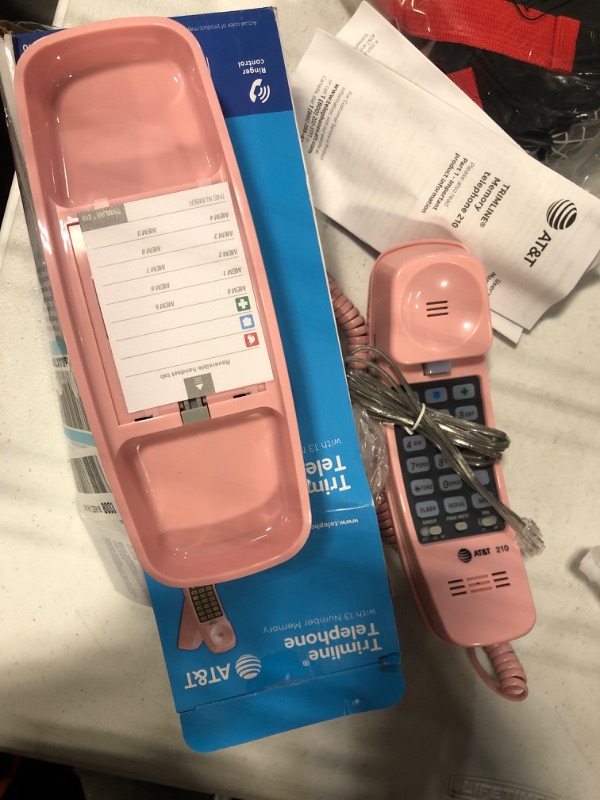 Photo 2 of AT&T TRIMLINE 210 Corded Home Phone, No AC Power Required, Improved Easy-wall-mount, Lighted Big Button Keypad, 13 SpeedDial Keys, Last Number Redial, Mute, Flash, Volume Control, Princess Phone, PINK Pink Phone