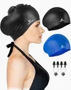 Photo 1 of Long Hair Swim Cap for Women 2 Pack, Silicone Swimming Caps for Unisex Adult Women Men with Ear Plugs & Nose Clip Set, Waterproof Adult Swim Hats Bathing Caps to Keep Hair Dry