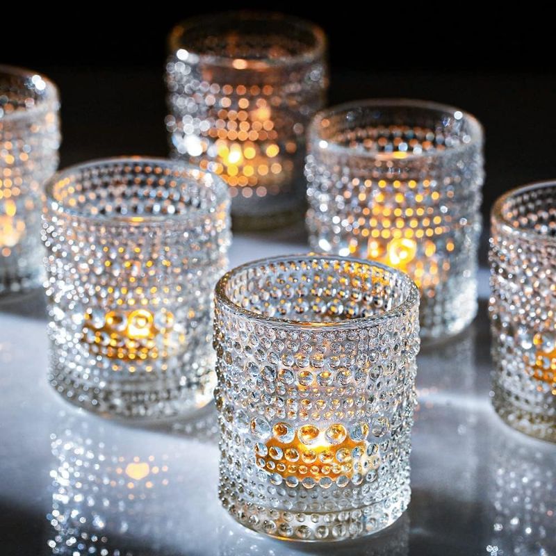 Photo 1 of 12 Packs Tea Lights Candle Holder, Glass Votive Candle Holders in Bulk for Centerpieces, Baby Shower, Birthday Party, Home 
