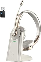 Photo 1 of Bluetooth Headset with Microphone, QCC Wireless Headphones with Mic Noise Cancelling & Mute/Charging Dock/Plug & Play USB Dongle, 26 Hrs On Ear Headphones for PC/MS Teams/Zoom/Skype Gold