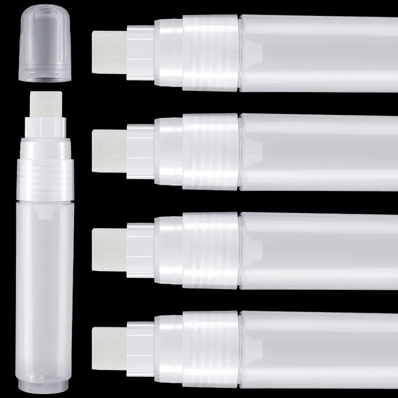 Photo 1 of 4 Pack White Paint Pens Empty Acrylic Permanent Marker Clear White Marker Pen Fine Point Empty Refillable Markers Empty Markers for Rock Painting Wood Ceramic Metallic Graffiti Paper Drawing (15 mm)