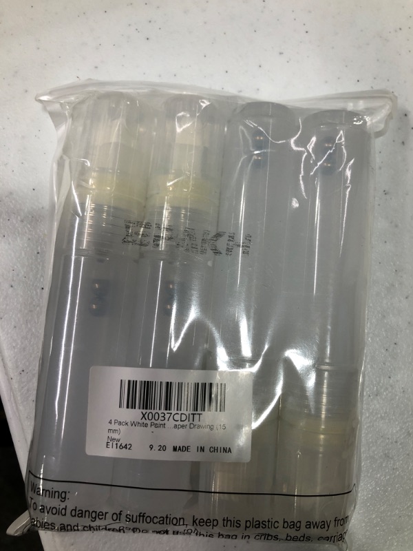 Photo 1 of 4 Pack White Paint Pens Empty Acrylic Permanent Marker Clear White Marker Pen Fine Point Empty Refillable Markers Empty Markers for Rock Painting Wood Ceramic Metallic Graffiti Paper Drawing (15 mm)
