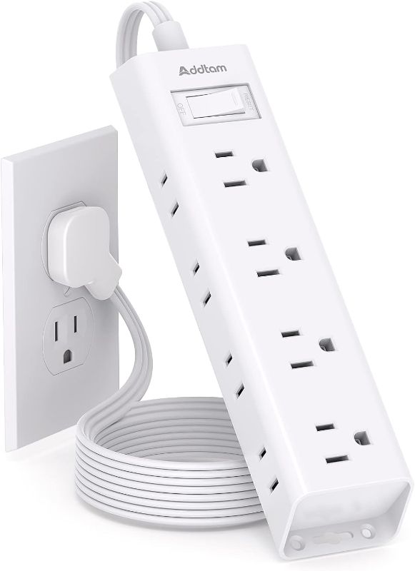 Photo 1 of Flat Plug Power Strip, Ultra Thin Extension Cord - Addtam 12 Widely AC 3 Sides Multiple Outlets, 5Ft, 900J Surge Protector, Wall Mount, Desk Charging Station for Home Office Dorm Room Essentials