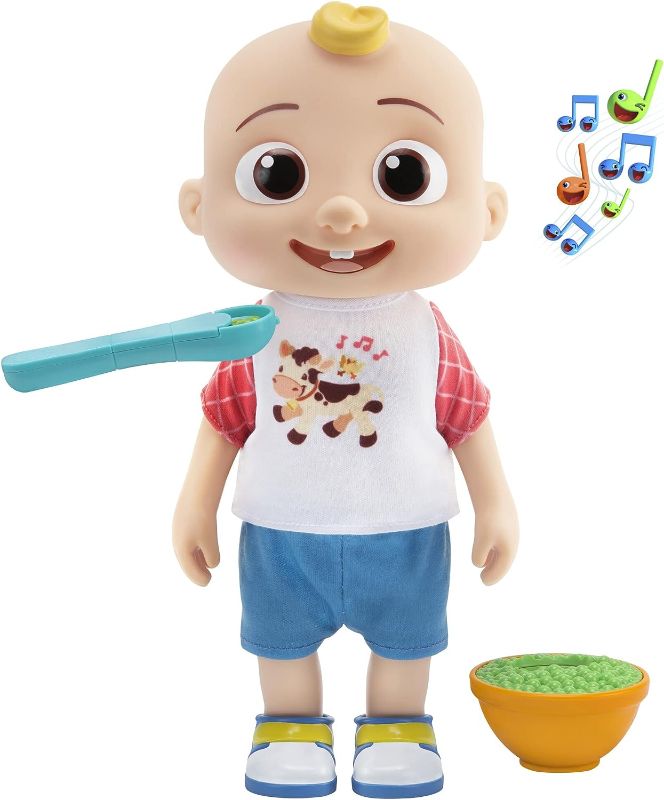 Photo 1 of CoComelon Deluxe Interactive JJ Doll - Includes JJ, Shirt, Shorts, Pair of Shoes, Bowl of Peas, Spoon- Toys for Preschoolers - Amazon Exclusive