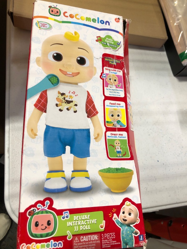 Photo 2 of CoComelon Deluxe Interactive JJ Doll - Includes JJ, Shirt, Shorts, Pair of Shoes, Bowl of Peas, Spoon- Toys for Preschoolers - Amazon Exclusive